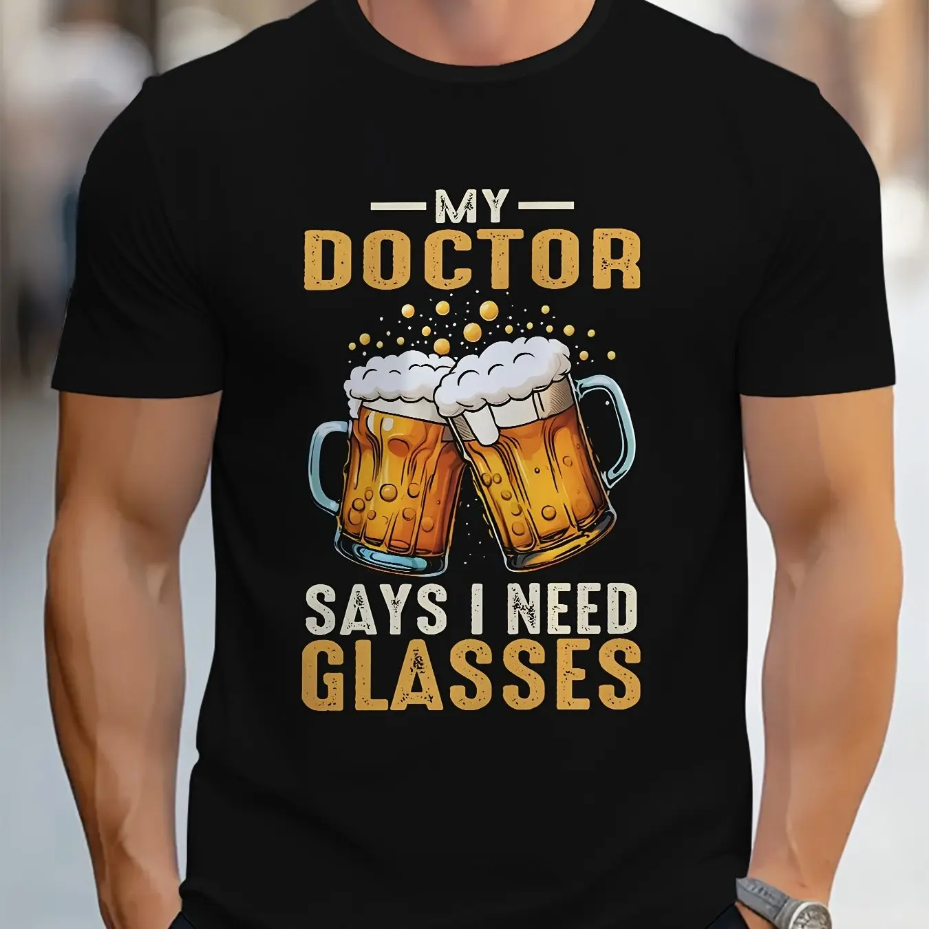 تي شيرت رجالي أسود ثلاثي الأبعاد مطبوع عليه بيرة - "طبيبي يقول أنني بحاجة إلى نظارات" تي شيرت جرافيك ممتع ملابس رجالية برقبة دائرية غير رسمية #2