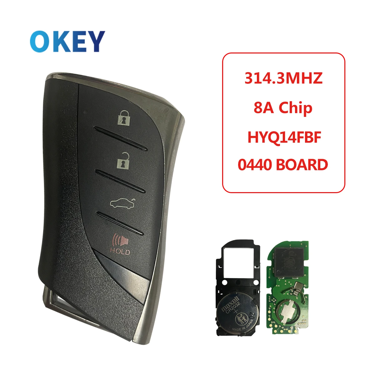 Okey Samrt Key P4:A9A9 For US Toyota EX350 LS500H 2018 2019 HYQ14FBF Board 0440 314.3FSK 8AChip Promixity Card Remote Car Key