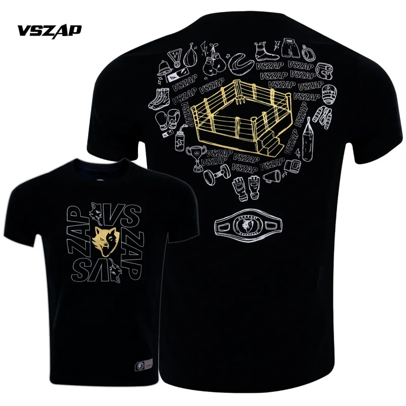 VSZAP Octagonal Boxing Muay Thai MMA Gym Men's Training T-Shirt Short Sleeve Judo Fighting 3D Printing Breathable Sports