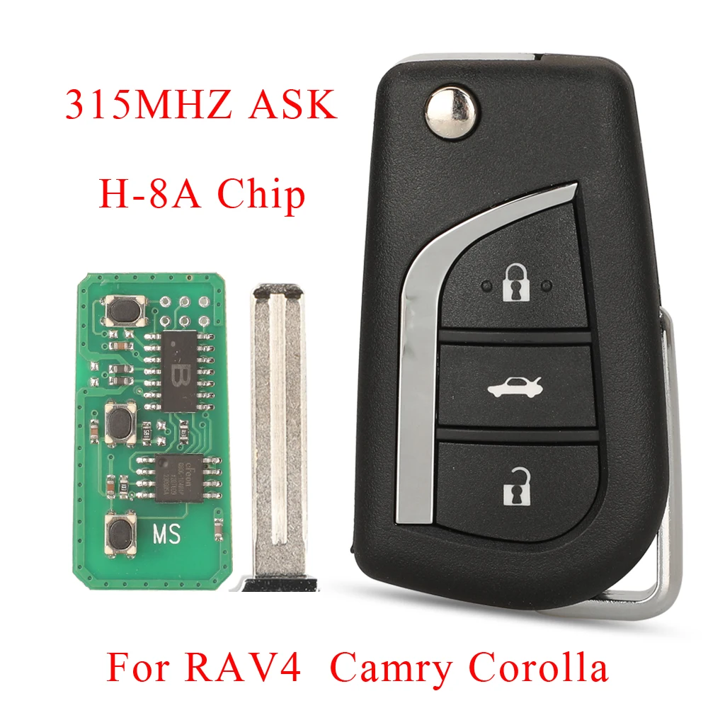 

Jingyuqin 315MHZ ASK H 8A Chip 3 Buttons Flip Folding Remote Control Car Key FOB For Toyota Corolla RAV4 Camry Toy48 blade