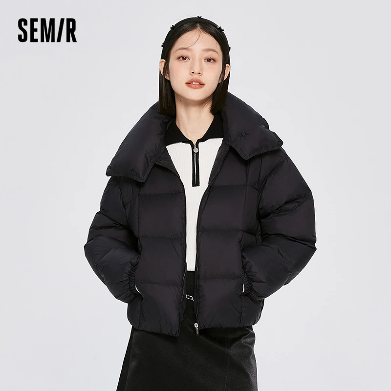 Semir Down Jacket Women Stand-Up Collar Solid Color Loose Women Clothing 2022 Winter New Three-Proof Short Relaxed Warm Top