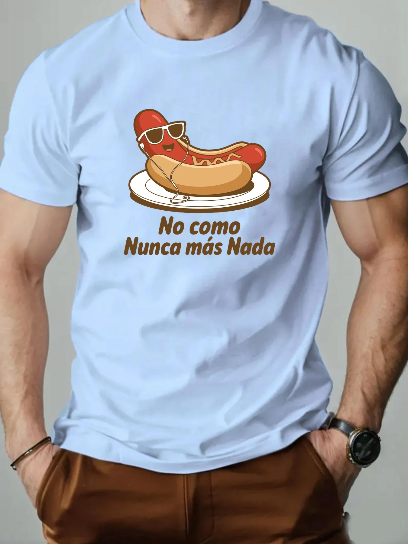 Cartoon T shirts 100% Cotton Hot Dog Pack Printing Pattern Men's Round Neck Casual Short Sleeve Summer Breathable Top Tees