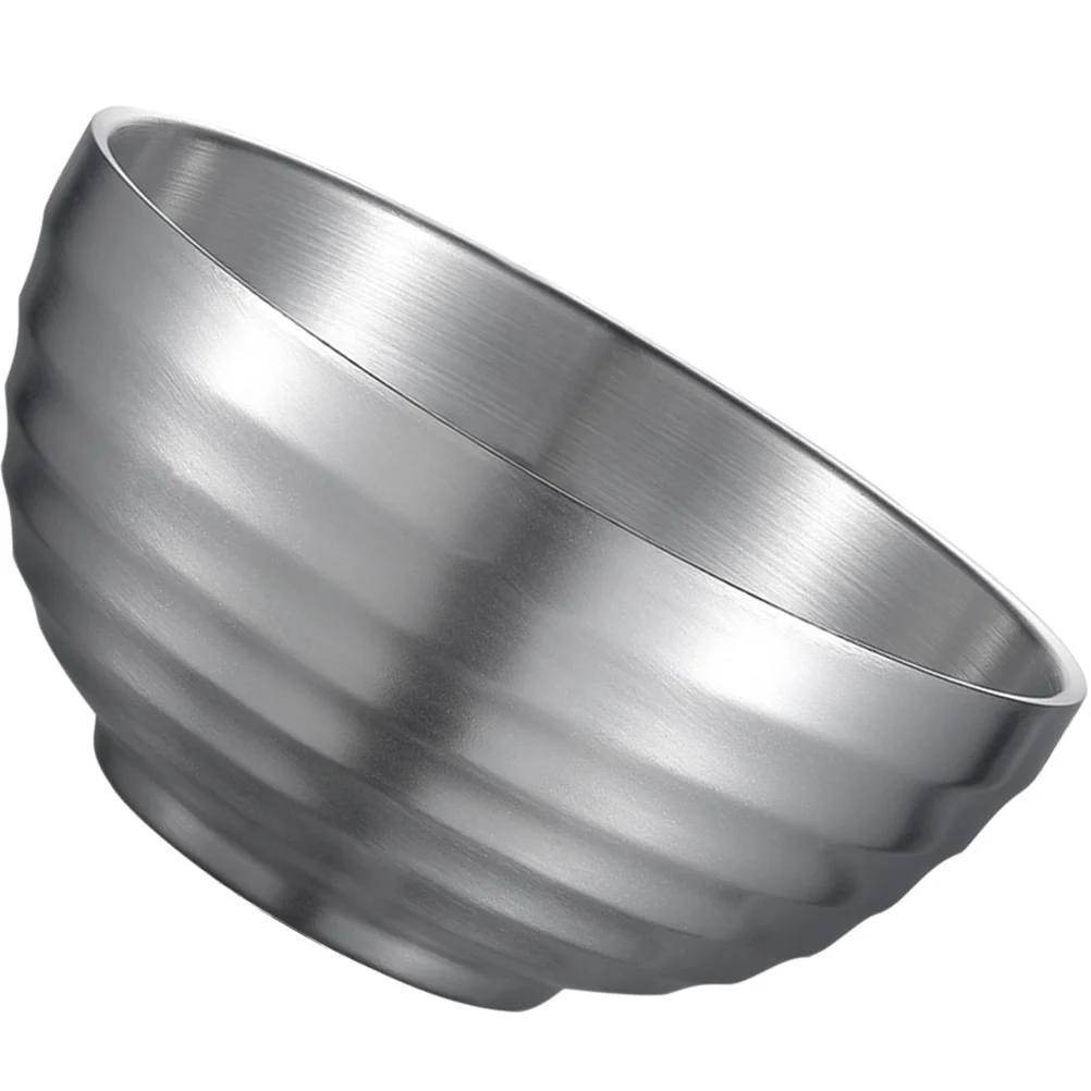

Vintage Style Stainless Steel Ramen Bowl Double Layered Insulated Noodle Holder Restaurant Kitchenware Large Vegetable Bowl