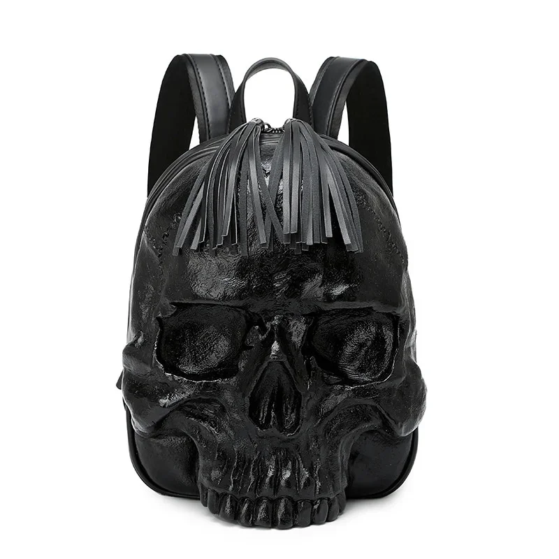 3D Skeleton Head Backpacks Women For Men And Male Black Tassel Design Travel s Fashion Designer Satchel Package Skull Bag