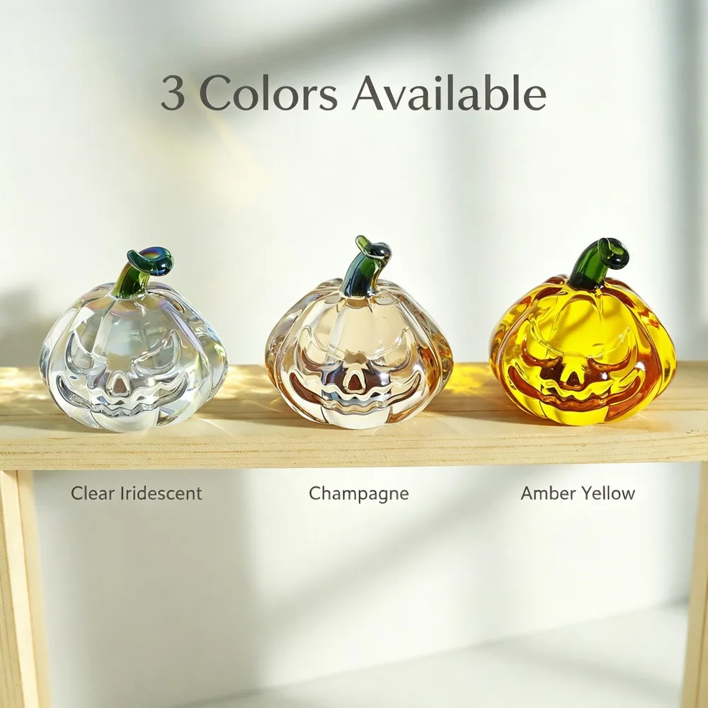 Crystal Glass Pumpkin Halloween Decorations Hand Blown Jack O Lantern Figurine Fall Harvest Home Decor Spooky Tabletop Ornaments