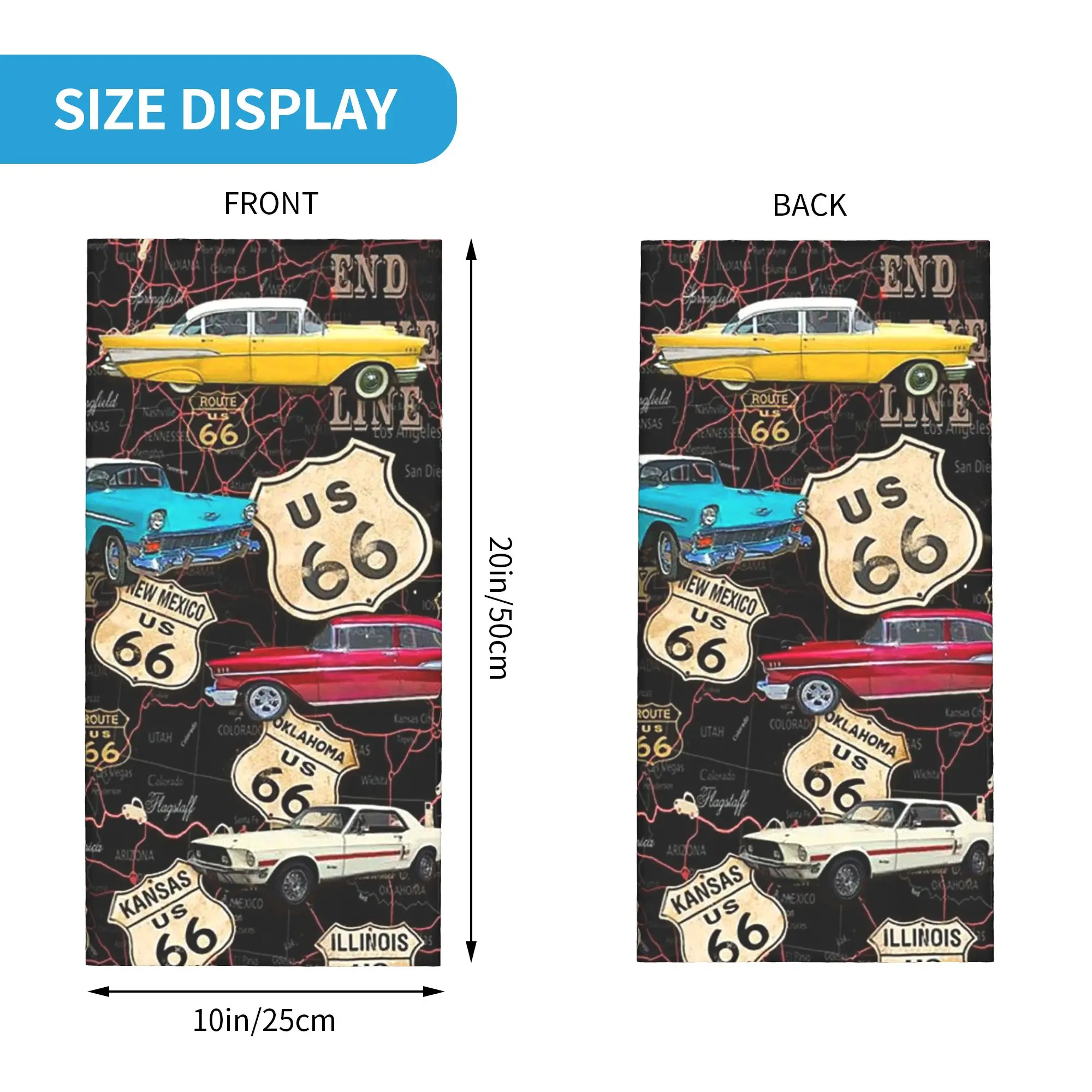 Route 66 Bandana Neck Gaiter Printed Magic Scarf Headband Hiking Fishing for Men Women Adult Breathable