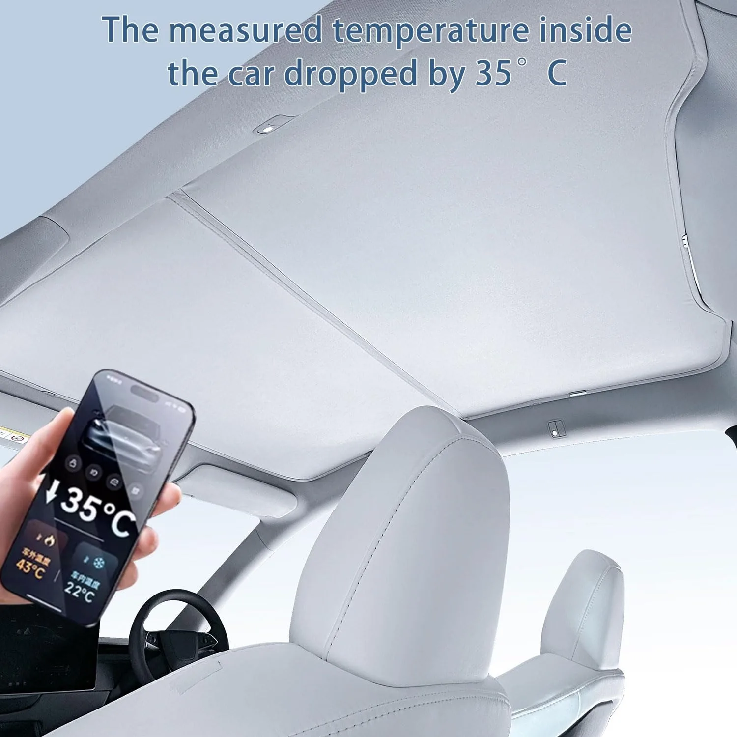 Geeignet für Model Y 2020-2024, Eiskristall-Sonnenschutz, faltbarer Glasdach-Sonnenschutz, UV-Schutz, Wärmeisolierung, Sonnenschutz, Autozubehör – Detail 3