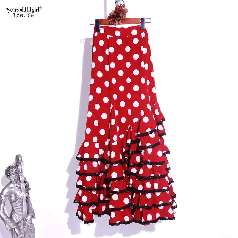 Spanish Flamenco Dance Practice Dress Skirt Multilayer Women Wear -07