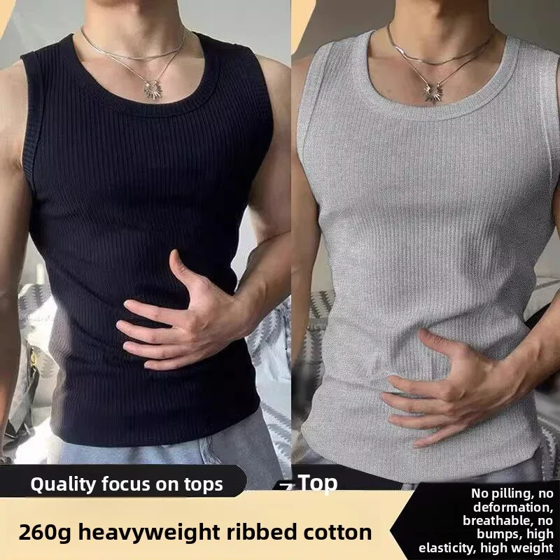 Pure Black Sports Vest Men's Style American Shoulder Ice Silk T-Shirt High End Sensation Running Jumpsuit Inner Wear Sleeveless