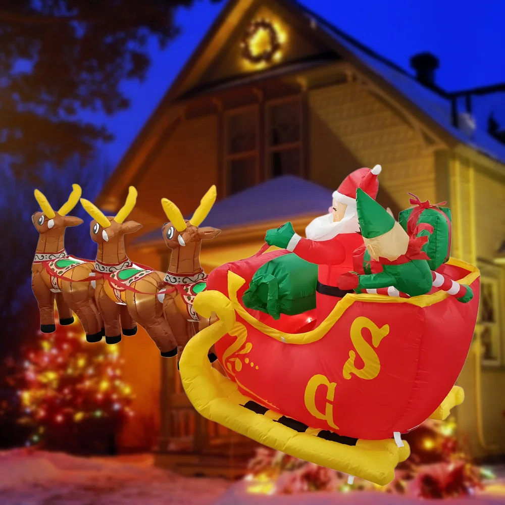 3.7 متر عيد الميلاد نفخ سانلو زلاجات سحب سانتا كلوز المدمج في أضواء LED حلية عيد الميلاد حفلة السنة الجديدة حديقة ديكور الدعائم