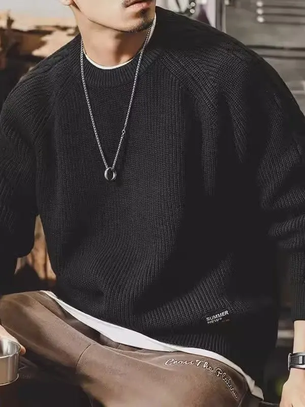 

Retro American Knitted Sweater Men's Loose Large Size Outerwear Warm Coat Casual Faion Thi Long Sve round Ne Sweater