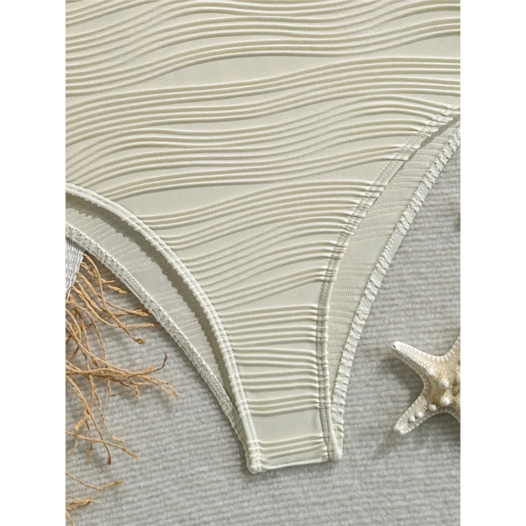 Gefalteter, farbenfroher Badeanzug mit Bügeln und Perlen für Damen, einteiliger Badeanzug, Monokini mit hohem Beinausschnitt, Badebekleidung, Badeanzug, Modell V8301. – Detail 12