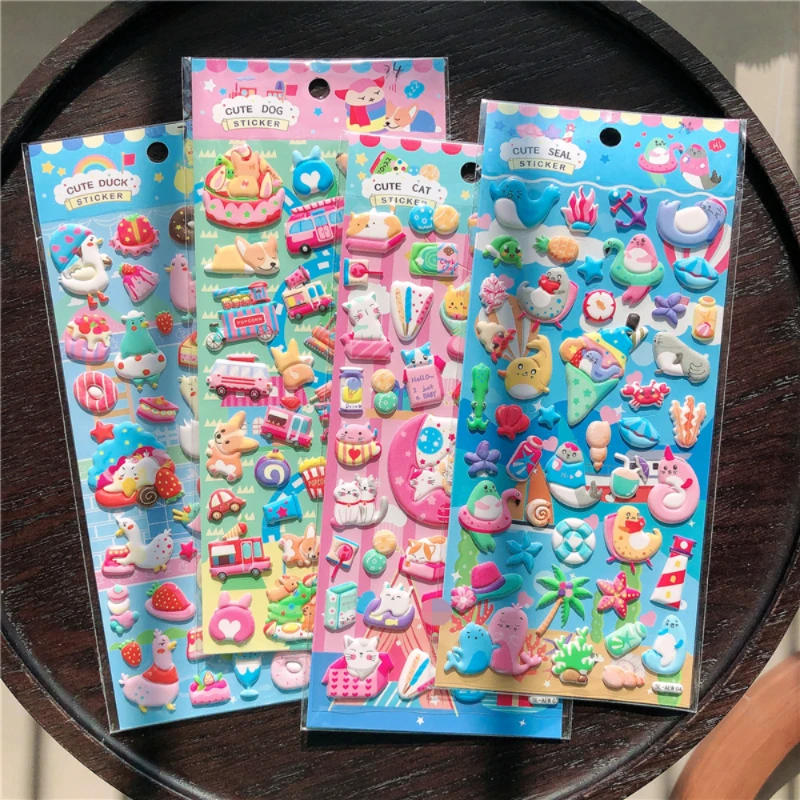 4 pcs/lot Kawaii Party of Animals Puffy 3D Stickers Scrapbooking DIY Journal Stationery Sticker Cute Deco Aesthetic Art Supplies