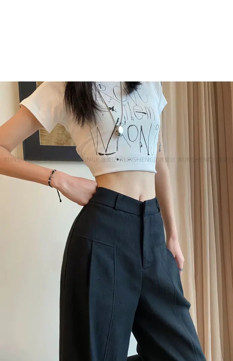 White Ramie Wide-leg Pants Women's Summer Thin High Waist Drape Old Money Style Suit Straight Sub-cotton and Linen Casual Pants