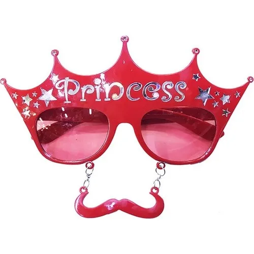 Aydınlı Party Accessory Red Color Princess Written Bıyıklı Party Sunglasses