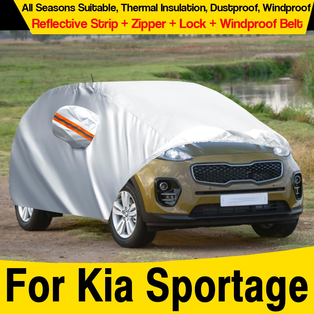 

Silver Car Cover Outdoor SUV Sun Rain Snow Wind Scratch Prevent Cover All Weather Suitable For Kia Sportage 1995-2025