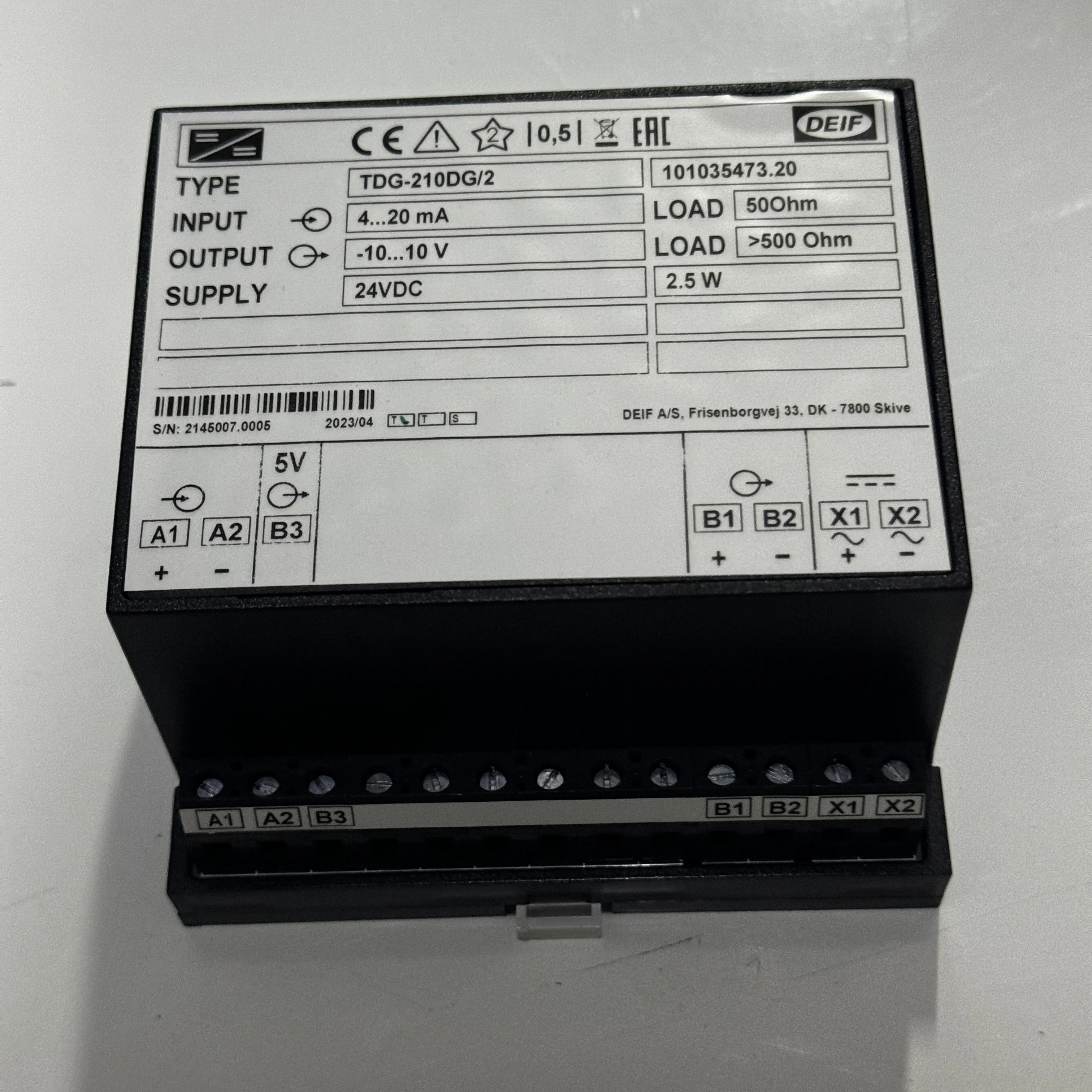 DEIF TDG-210DG/2 INSULATION AMPLIFIER 101035473.20 4-20mA /-10-10V