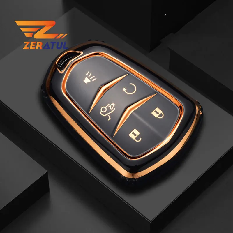 For Cadillac ATS CT6 CTS DTS XT5 Escalade ESV SRX STS XTS ELR 2014 - 2018 TPU Car Smart Key Cover Case Key Fob Bag Keychain