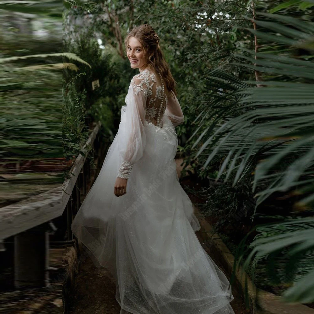 Vestidos De novia blancos elegantes para mujer, tul De ensueño, Vestidos De novia De línea a, ilusión De encaje, Vestidos De banquete De compromiso, 2024