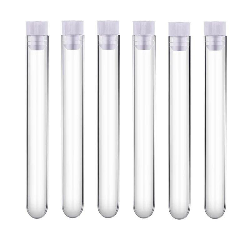 T88C 300 حزمة أنابيب اختبار البلاستيك الشفاف 12x100 مللي أنابيب بلاستيكية 12 مللي مع قبعات أنابيب الحلوى أنابيب مختبر الاختبار