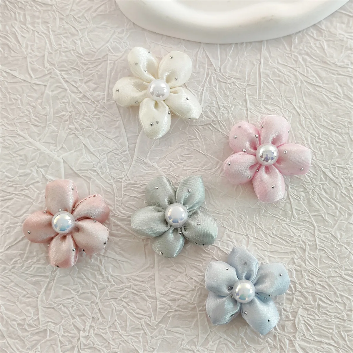 5PCS Fabric pearl flower five petal flower cotton accessories DIY hair accessories clothing shoes and socks decorative accessori