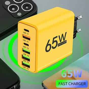 65W USB telefon şarj 6 port tipi C hızlı şarj QC3.0 iPhone Samsung Xiaomi ab/abd Plug hızlı şarj duvar şarj adaptörü