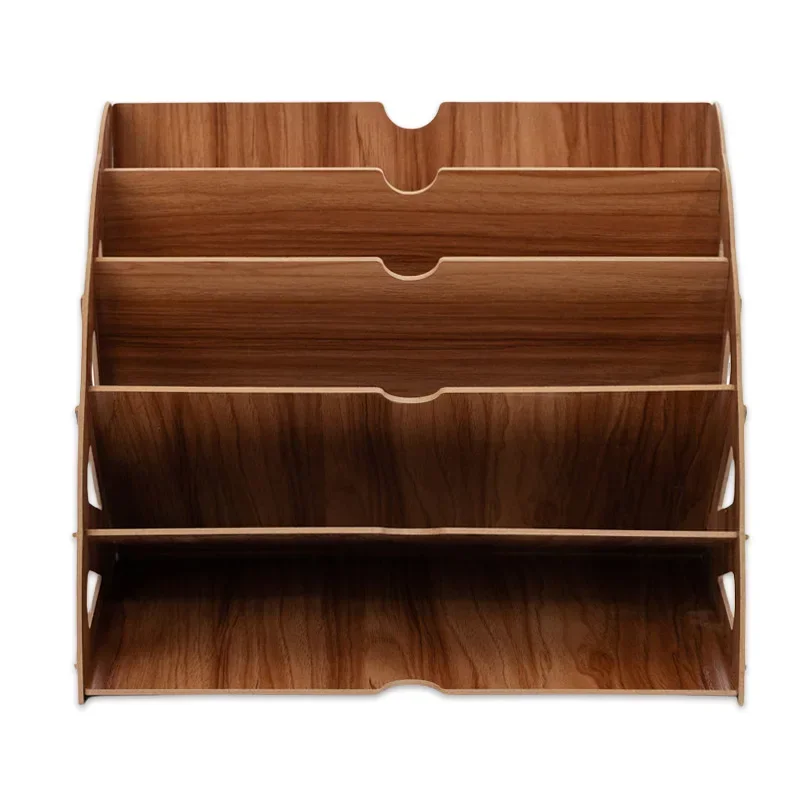 Fan Shaped Desk File Organizer Wood Multi-layer Standing Test Paper Tray Desktop Storage A4 Documents File Rack Holder