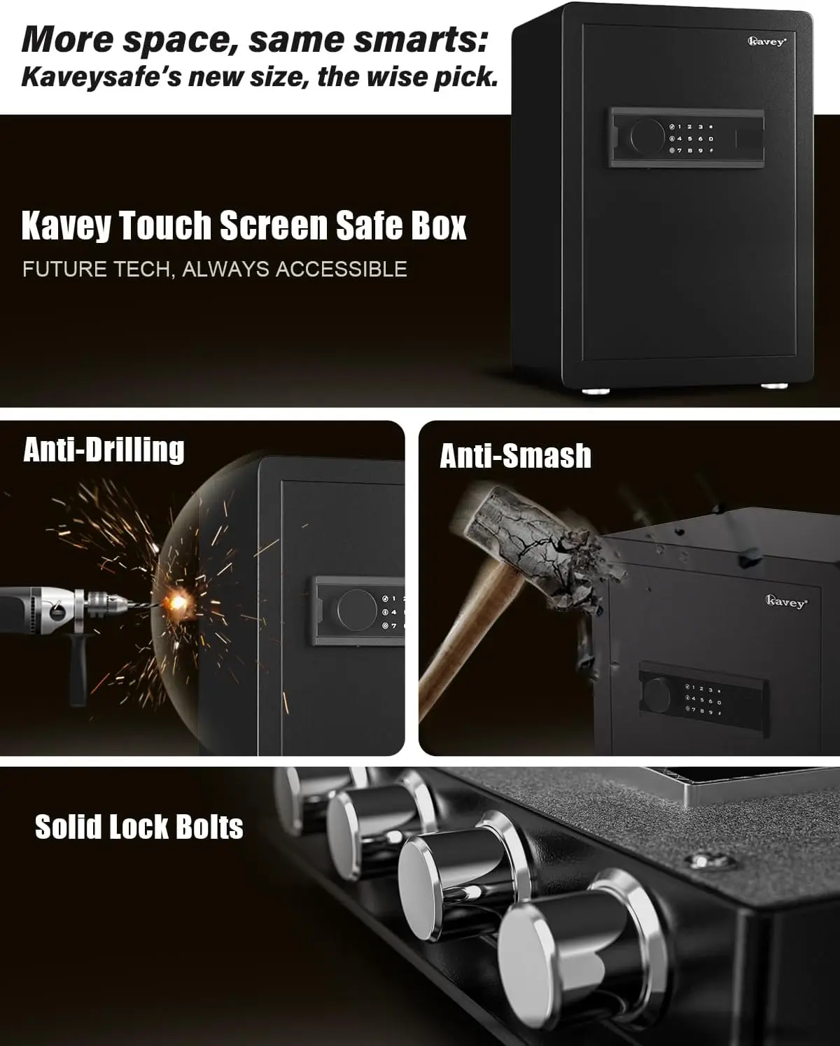 2.5 Cub Safe Box, Large Home Safe with Fireproof Waterproof Bag, Security Safes with Backlit Touch Screen Keypad, Dual Alarm Sys