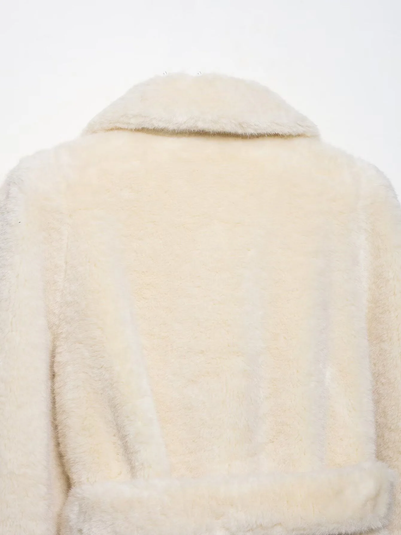 European and American style autumn new product women's plush lapel waist cinching short style faux fur effect coat jacket