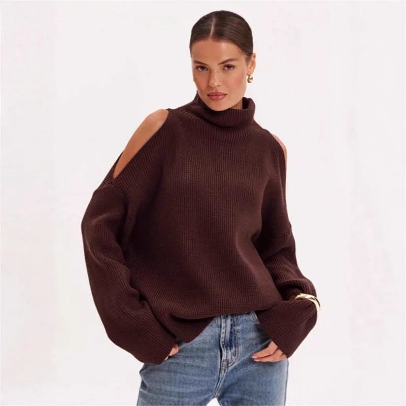 

Осенне-зимний свитер с высоким воротом и длинными рукавами, женский новый однотонный свободный пуловер, вязаный топ