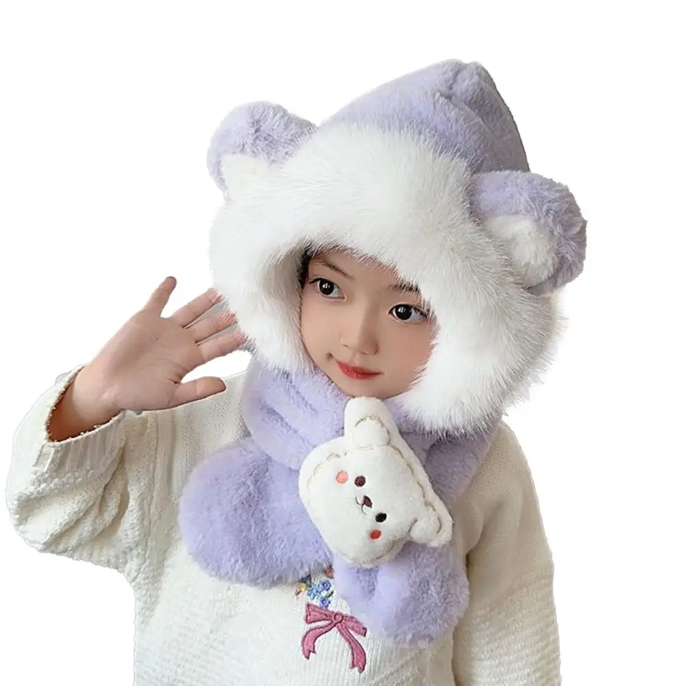 Kids Weather Beanies Kids Winter Hat Scarf Set Plush Ear Flap Knit Accessories Boys Girls Warm Thickened Windproof Teddy Bear