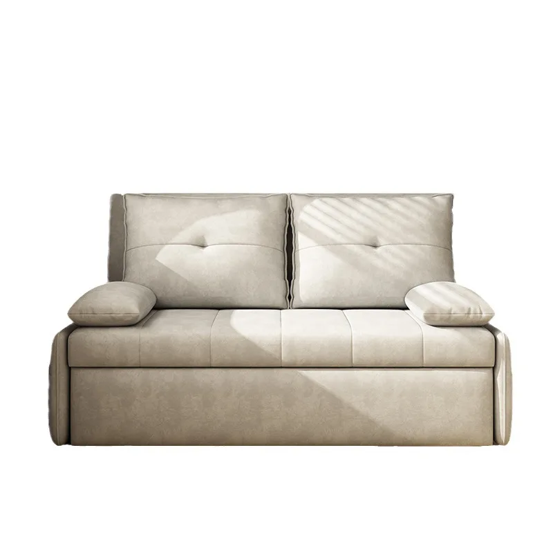 Simple Design Tech Fabric Convertible Sofa Bed Double-Function Foldable Metal Space-Saving for Small Apartments Living Room