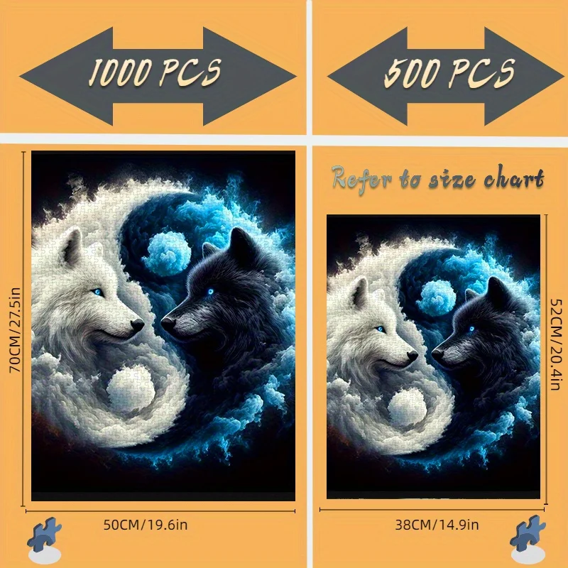 Puzzle 500/1000 pièces, Puzzle en papier pour bricolage, loup noir et blanc, motif Taiji, peinture abstraite artistique, Puzzle pour adultes, adapté pour H
