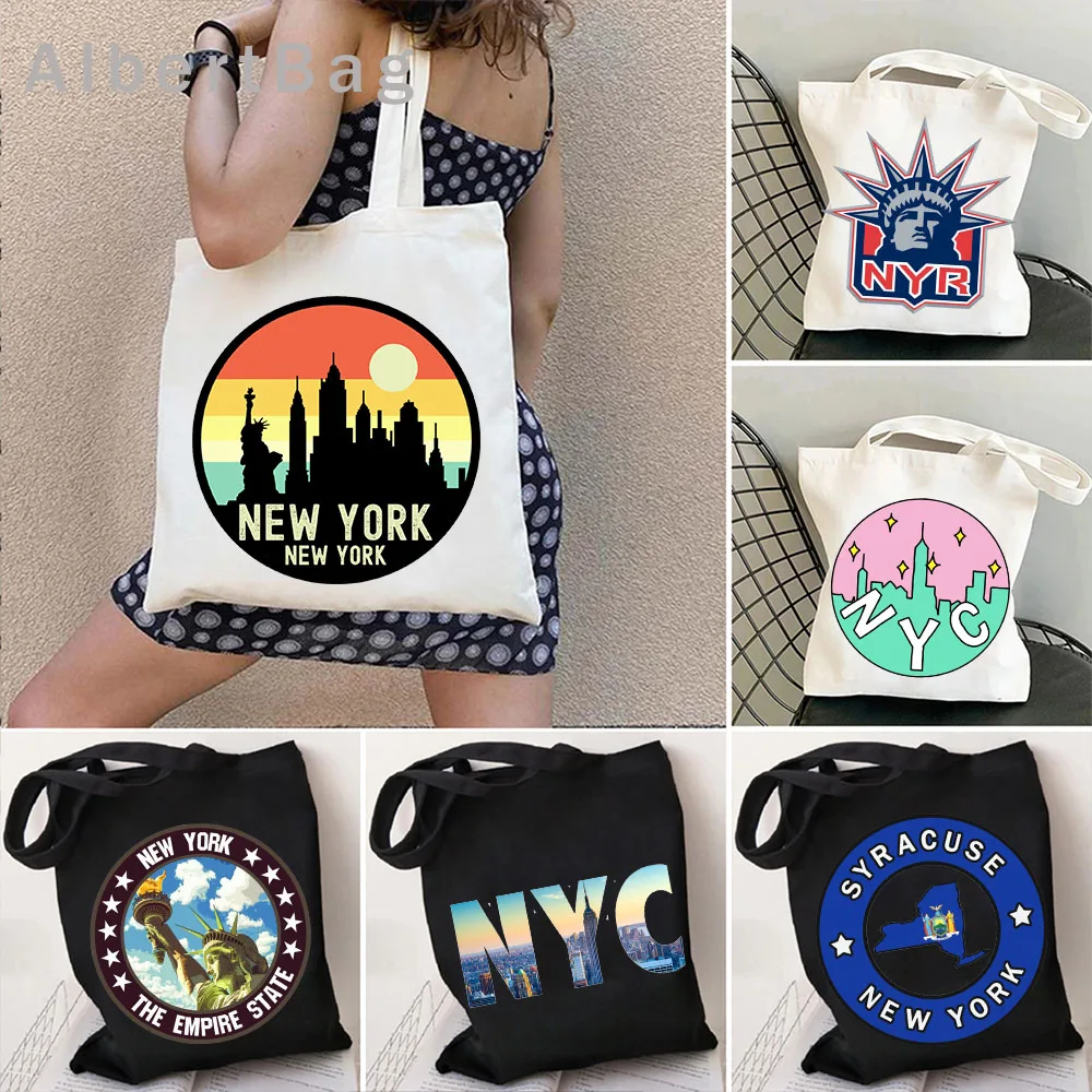 

Empire State Building New York City Shopper Harajuku Canvas Tote Bag Cotton Love NYC Statue of Liberty Reusable Grocery Handbags