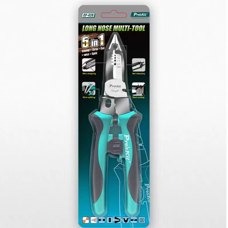 

Многофункциональные диагональные плоскогубцы Pro'sKit CP-420 6 дюймов для электриков: зачистка проводов, обжим клемм, с заостренными концами