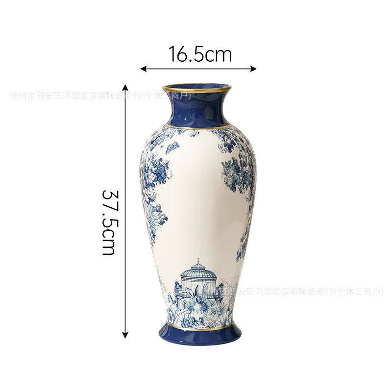 New Chinese Blue and White Porcelain Ceramic Vase Designer Soft Decoration Living Room Decoration Hotel Model Room Decoration Va
