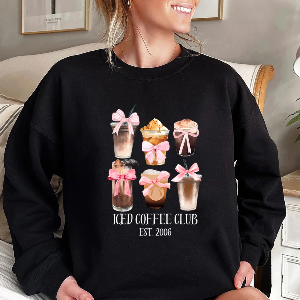 Iced Coffee Club Sweatshirt Trendy Mom Coffee Hoodie Mom Shirt Coffee Lover Sweater Women Long Sleeves Tops Gift for Her