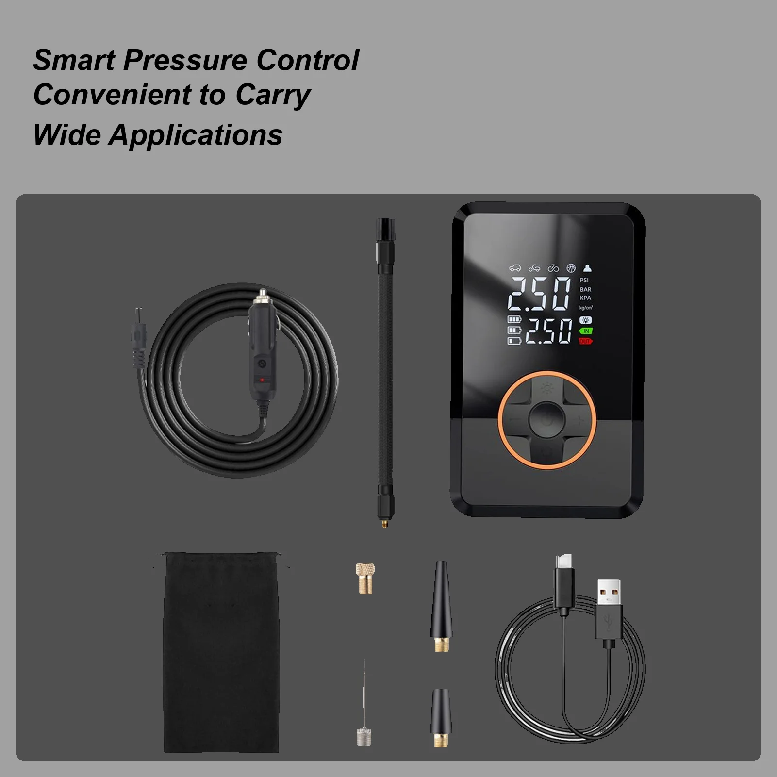 

Portable Air Compressor 130 PSI Tire Inflator with LED Smart Air Compressor for Car Bike Auto Truck Road Outdoor Balloon Ball