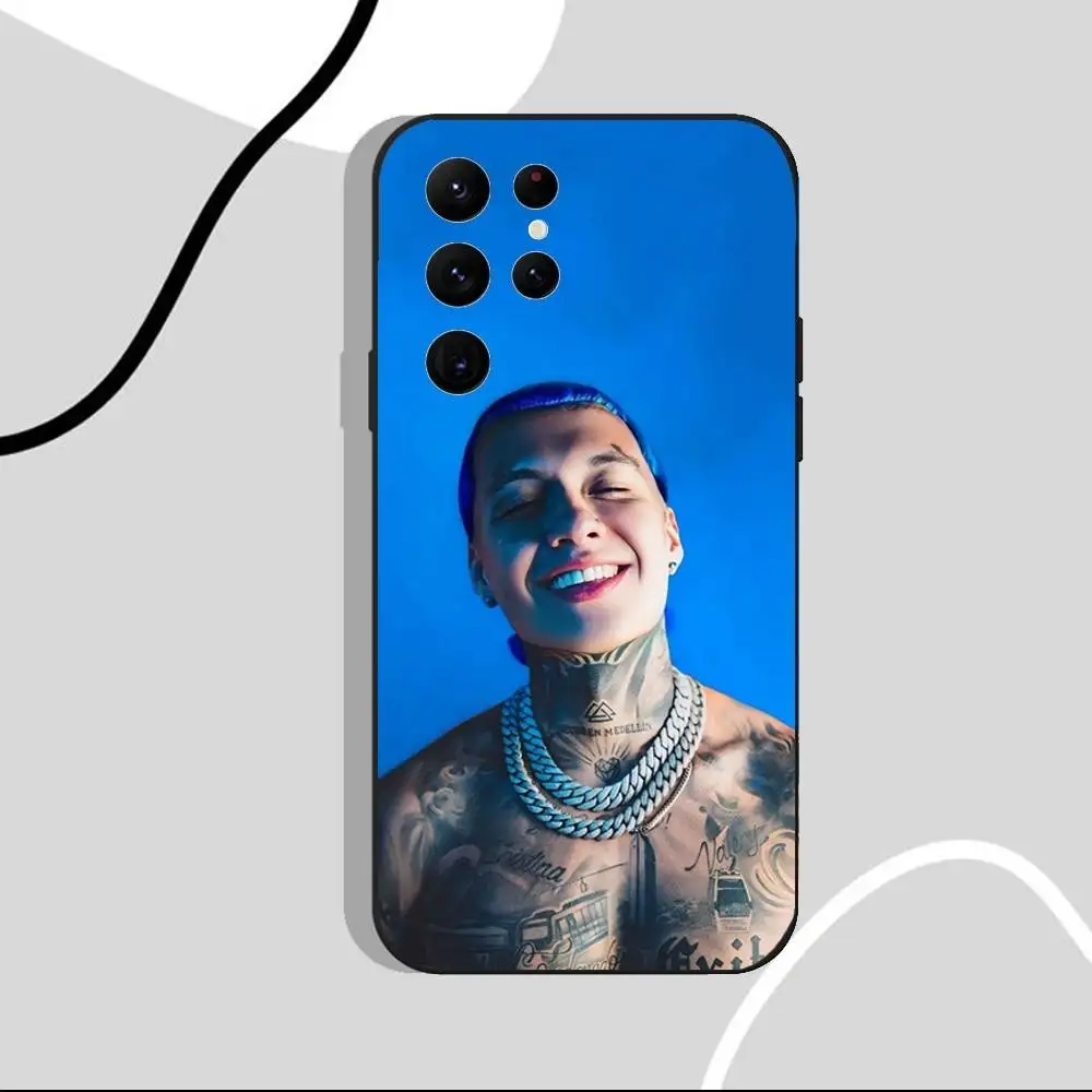 حافظة هاتف Blessd Cantante Rapper لهاتف سامسونج S25، S24 Ultra، S20، S30 plus، S22 Plus، S23، Ultra 5G غلاف أسود من السيليكون #6