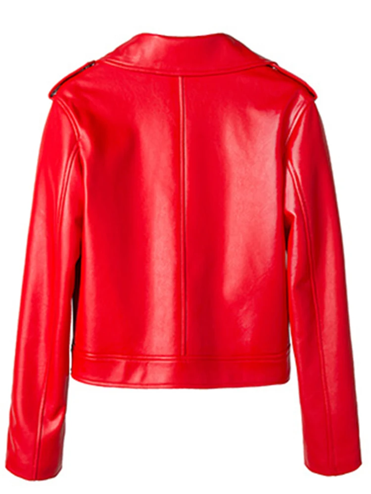 FMFSSOM-abrigo de piel sintética para mujer, Chaqueta corta ajustada de piel sintética, con cuello vuelto, ropa de moto Y2k, color rojo, Primavera