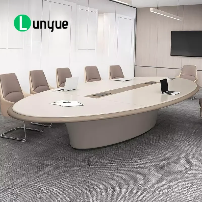 High End Baking Paint Oval Conference Table Simple Modern Negotiation Desk for Meeting Room Office Furniture with Chairs