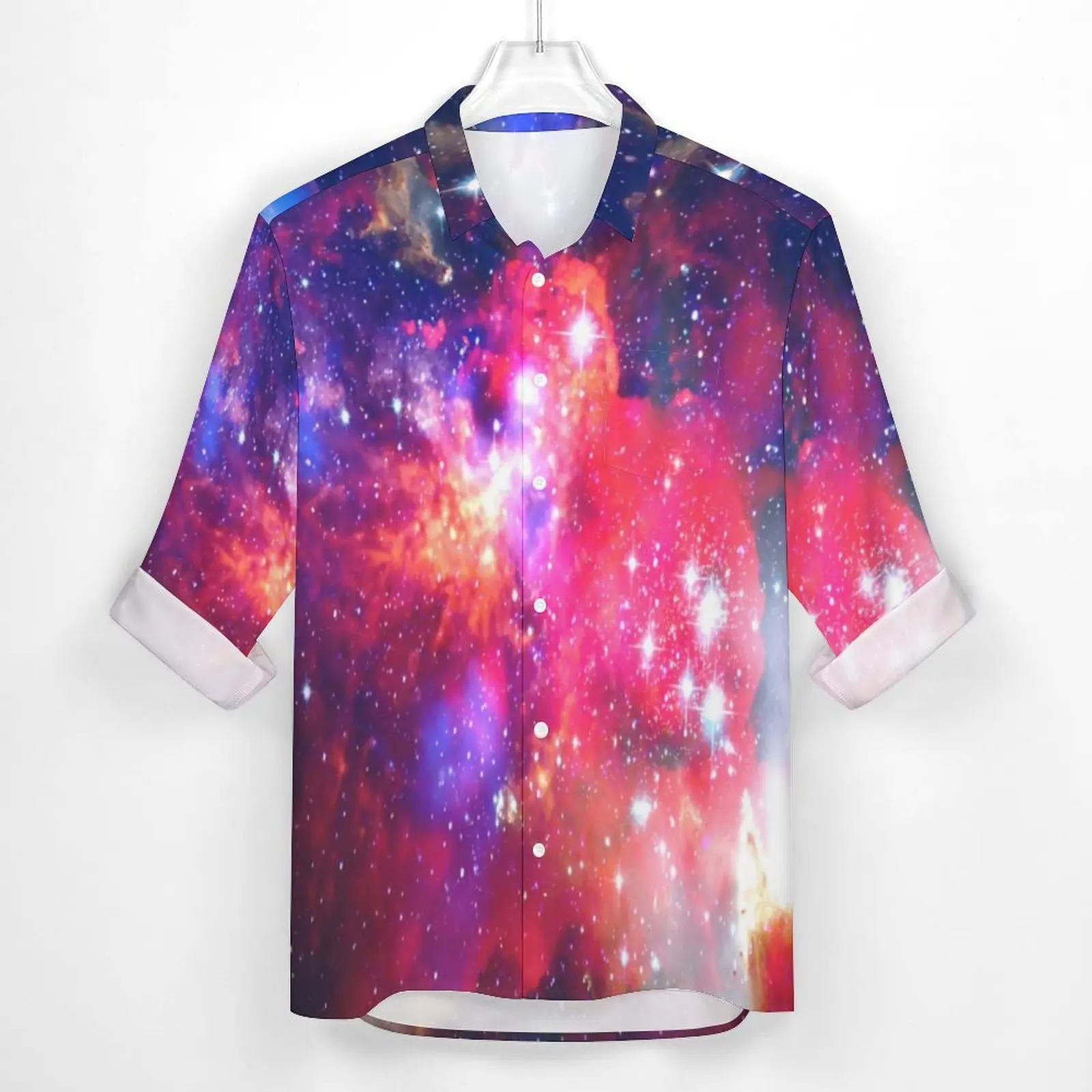 Wonderful Starry Street Style Casual Shirt Man Galaxy Space Print Shirt Autumn Trendy Blouses Long Sleeve Oversized Clothing