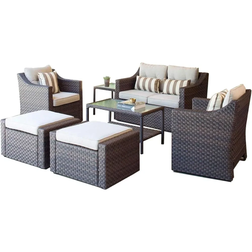 

Outdoor Patio Furniture Set Wicker Conversation Furniture Set Patio Lounge Chairs with Glass Coffee Table