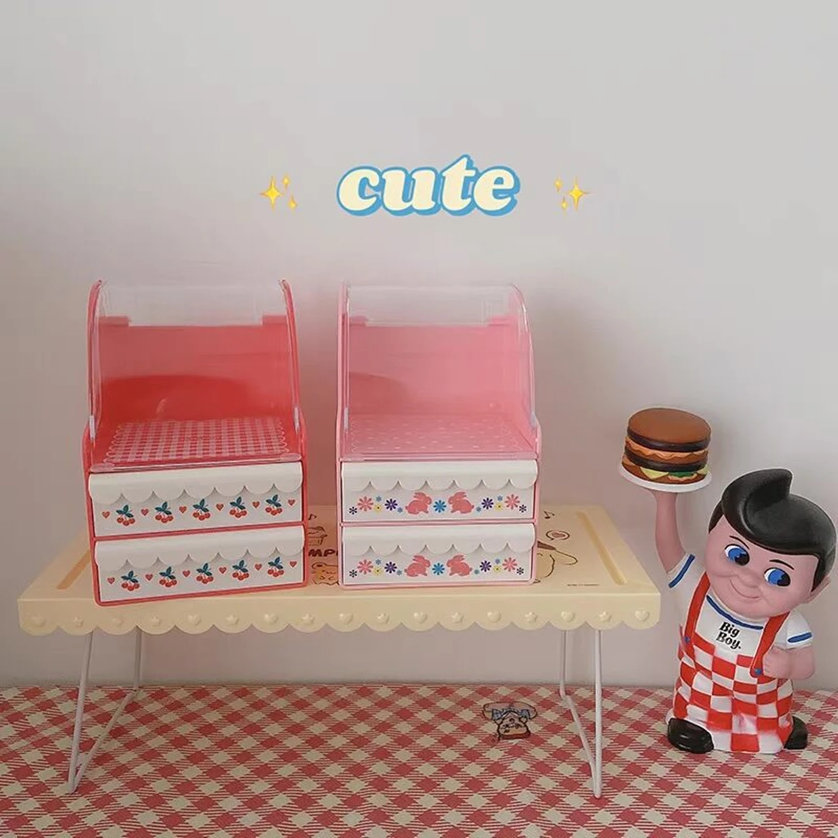 Multi-layer Plastic Desk Organizer, Cosmetic Desktop Drawer, Student Stationery Storage Box, Cute Home Decoration