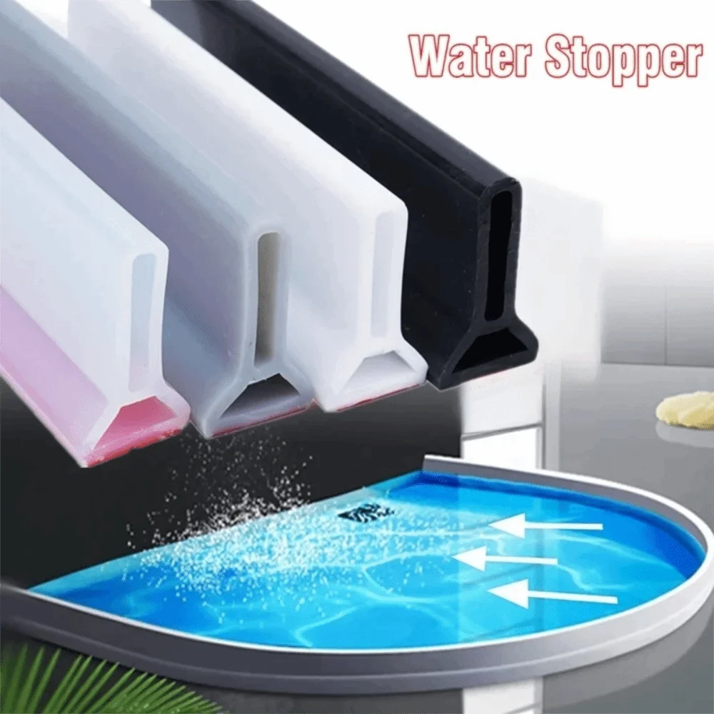 Flexible Glue Material Bathroom Water Stopper Water Block Function Curved Bendable Shower Floor Seal Strip Detachable