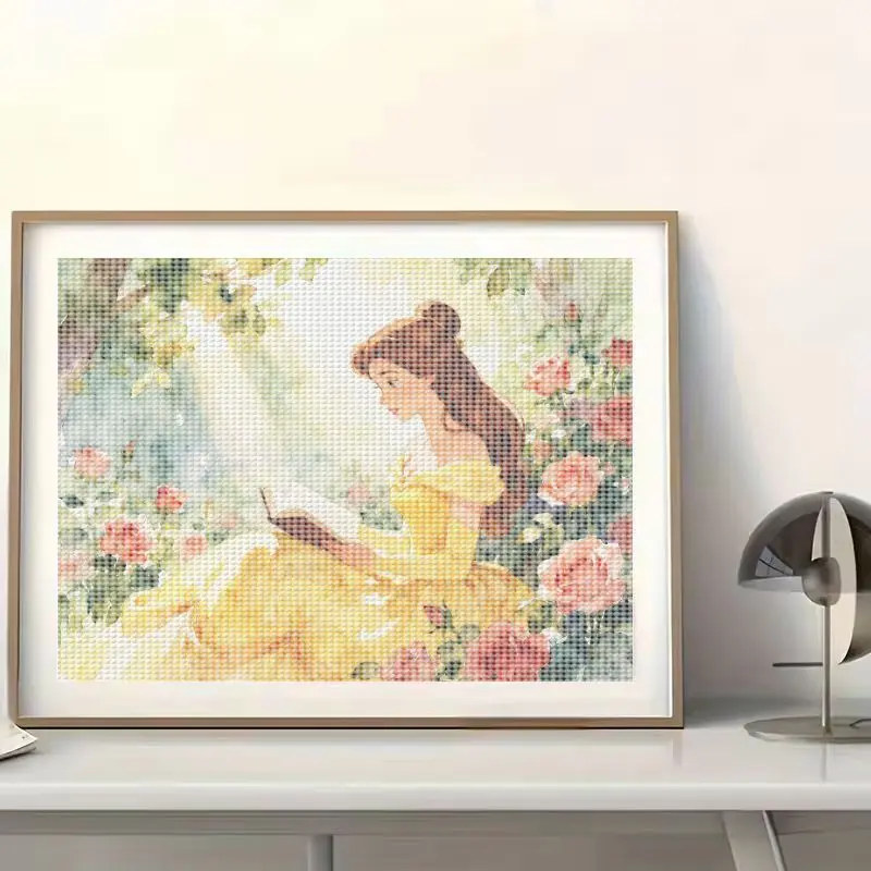 디즈니 프린세스 벨 다이아몬드 페인팅 키트 1개, 성인 및 어린이용 5D 풀 드릴 크리스탈 아트, 미녀와 야수 독서 중 DIY