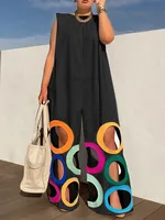 Yeezzi Women Fashion Rainbow Hollow Wide Leg Jumpsuits 2026 New Summer Sleeveless Loose Urban Office Overalls With Shoulder Pad - Image 4