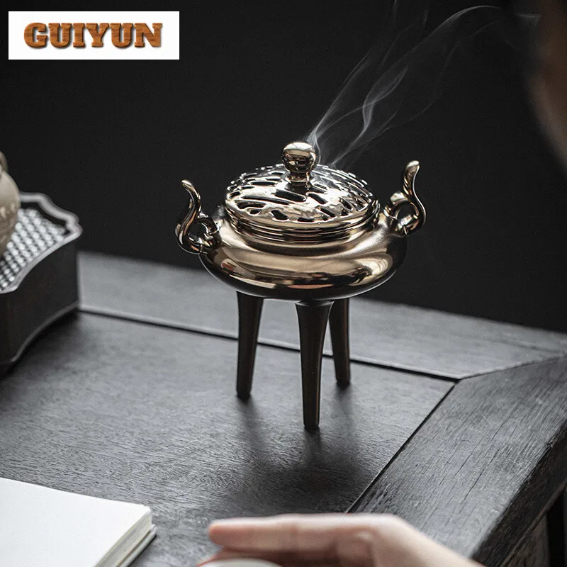 

Bright Gold Three Legged Incense Burner Household Incense Holder Luxury Mist Smoking Steamers Scented Aromatic Candles Craft