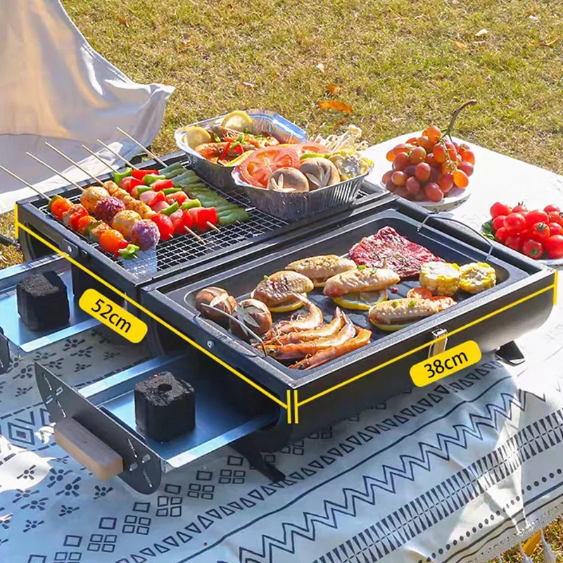 Cross-border wholesale barbecue grill outdoor charcoal outdoor camping barbecue  grilled double-sided barbecue grill
