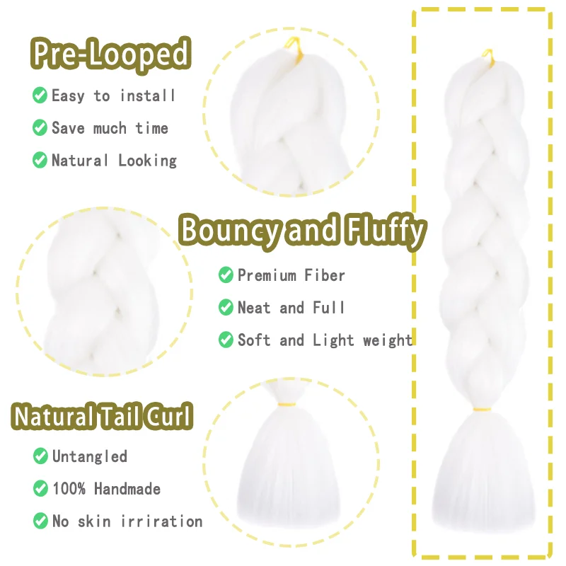 สังเคราะห์สโนว์ไวท์ถักเปีย2ชิ้นผมสีขาวจัมโบ้ถักเปียผม